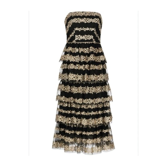 MARCHESA Metallic Filigree Midi Dress NEW - Picture 6 of 9